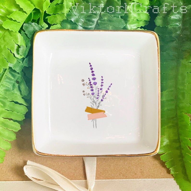 Custom Floral Trinket Tray-Personalized Jewelry Dish-Bridal Shower Gift-Mother's Day Gift-Bride Gift-Bridesmaid Gift-Daughter Birthday Gift