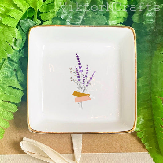 Custom Floral Trinket Tray-Personalized Jewelry Dish-Bridal Shower Gift-Mother's Day Gift-Bride Gift-Bridesmaid Gift-Daughter Birthday Gift