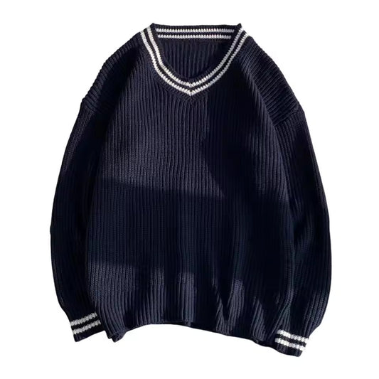 Chic Spring Sweater Long Sleeves Dispel Cold Contrast Colors Wear-resistant V Neck Autumn Sweater